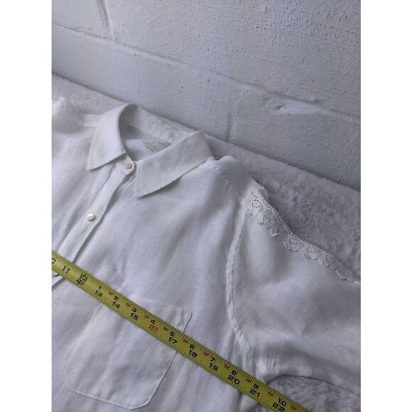 Lilly Pulitzer Sea View Linen Button Down Top White Crochet Sleeve Sz‎ M Medium - Picture 6 of 9